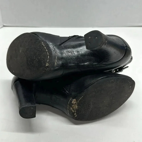 Tory Burch Milan Ankle Boots Block High Heel Booties Leather Black Gold  7.5 - Picture 6 of 11